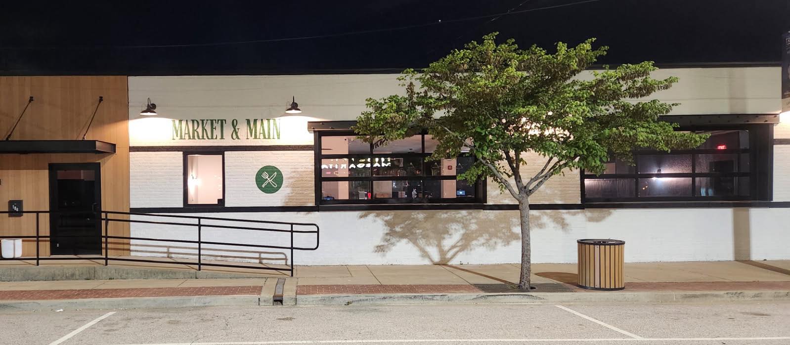 Market & Main exterior at night